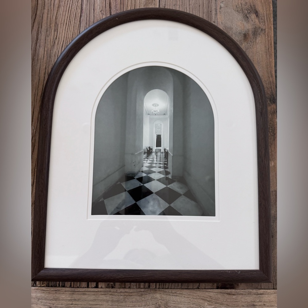 Black and White Hallway Photograph in Wooden Frame